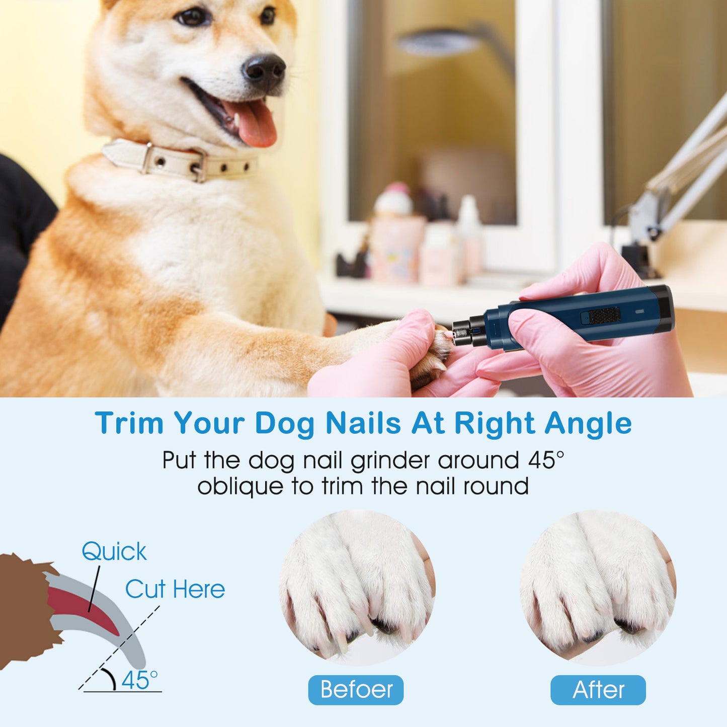 2-Speed Dog Nail Grinder – Quiet USB Rechargeable Cordless Pet Nail Trimmer for Dogs & Cats