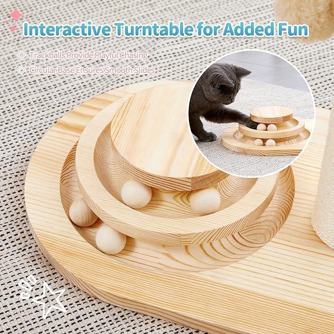 2-in-1 Mushroom Cat Scratching Post with Sisal Rope and Wooden Ball Track Toy