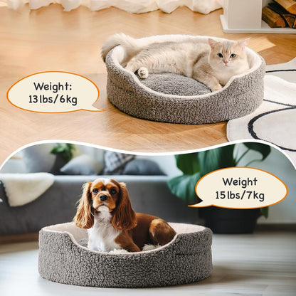 Mewoo Plush Round Pet Bed – Washable Orthopedic Dog & Cat Bed for Puppies and Kittens, 23" Grey