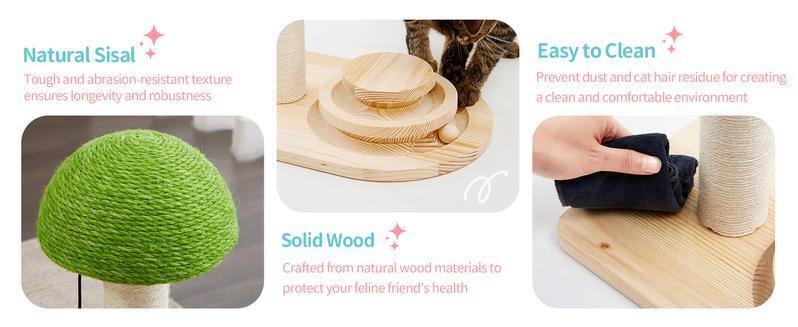 2-in-1 Mushroom Cat Scratching Post with Sisal Rope and Wooden Ball Track Toy