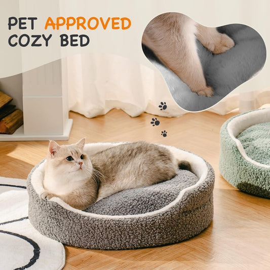 Mewoo Plush Round Pet Bed – Washable Orthopedic Dog & Cat Bed for Puppies and Kittens, 23" Grey