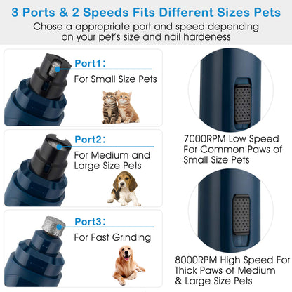 2-Speed Dog Nail Grinder – Quiet USB Rechargeable Cordless Pet Nail Trimmer for Dogs & Cats