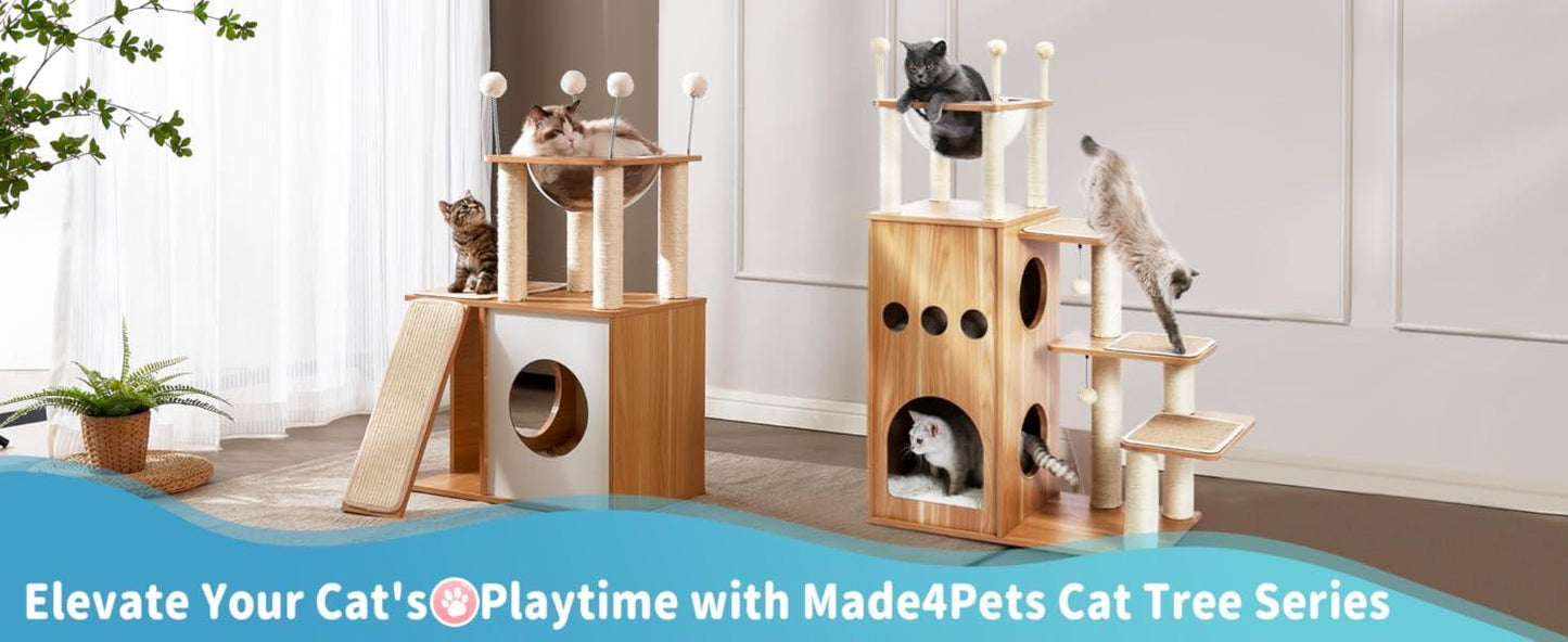 Indoor Wooden Cat Climbing Frame – Cat Tower & House with Scratching Board Ramp, Suitable for Large Cats & Kittens