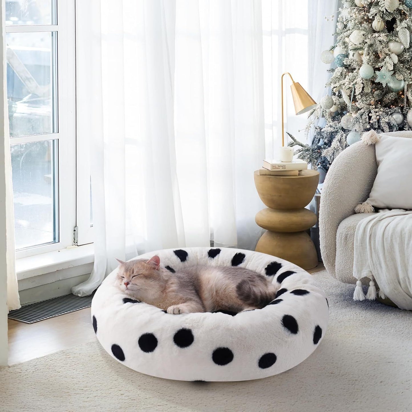 MEWOOFUN Donut Cat Bed – 23" Plush Round Pet Bed for Cats & Small Dogs, Washable with Non-Slip Bottom