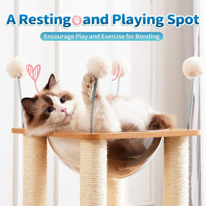 Indoor Wooden Cat Climbing Frame – Cat Tower & House with Scratching Board Ramp, Suitable for Large Cats & Kittens