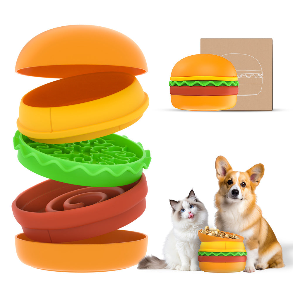 5-in-1 Pet Bowl Set – Multi-Layer Cat & Dog Food and Water Bowls with Fun Hamburger Design