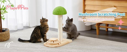 2-in-1 Mushroom Cat Scratching Post with Sisal Rope and Wooden Ball Track Toy