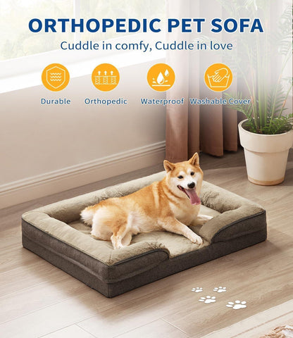 Orthopedic Dog Sofa Bed – Large Supportive Foam Mattress for Dogs with Washable Removable Cover