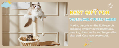 Solid Wood Cat Tree & Tower – Indoor Cat Furniture with Litter Box, Scratching Board & Hammock for Large Cats