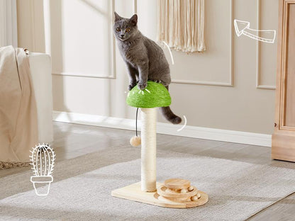2-in-1 Mushroom Cat Scratching Post with Sisal Rope and Wooden Ball Track Toy