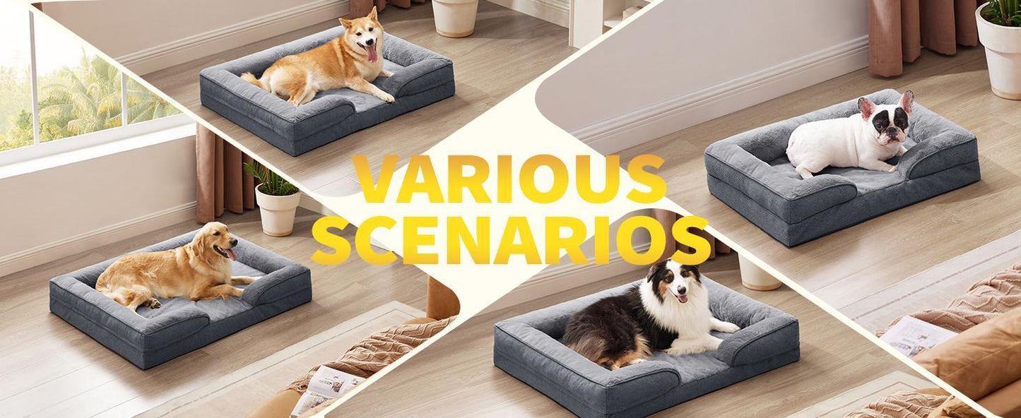 Orthopedic Dog Sofa Bed – Large Supportive Foam Mattress for Dogs with Washable Removable Cover