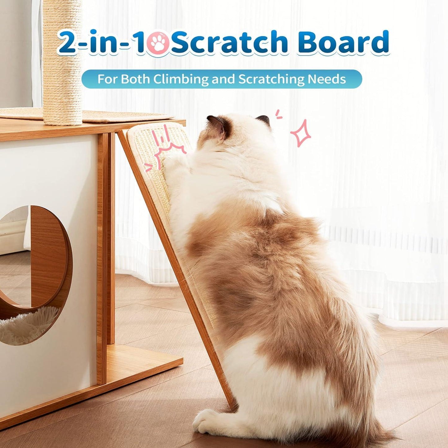 Indoor Wooden Cat Climbing Frame – Cat Tower & House with Scratching Board Ramp, Suitable for Large Cats & Kittens