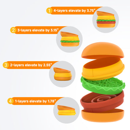 5-in-1 Pet Bowl Set – Multi-Layer Cat & Dog Food and Water Bowls with Fun Hamburger Design