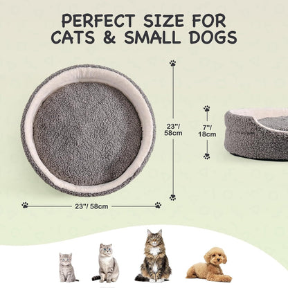 Mewoo Plush Round Pet Bed – Washable Orthopedic Dog & Cat Bed for Puppies and Kittens, 23" Grey