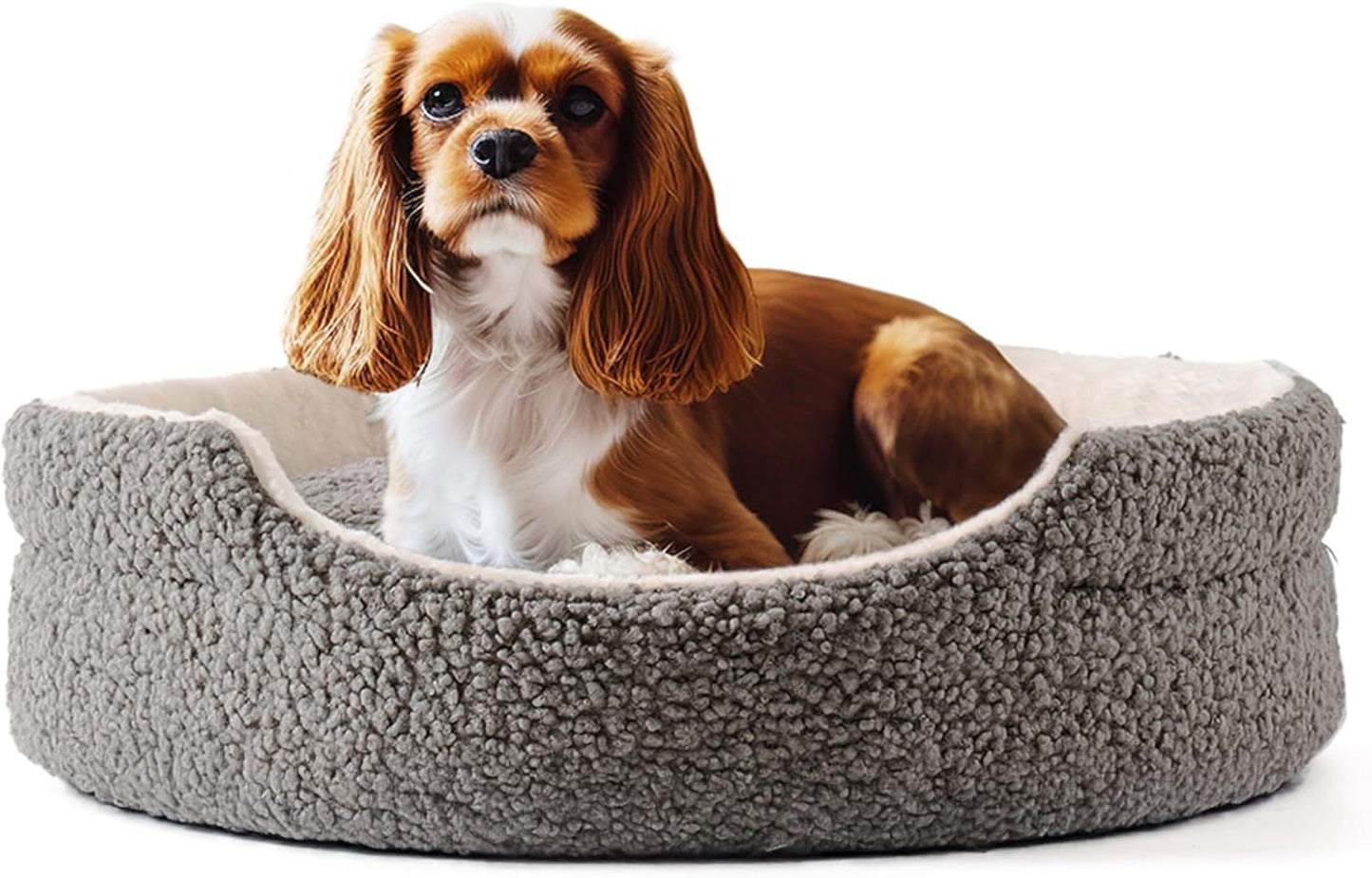 Mewoo Plush Round Pet Bed – Washable Orthopedic Dog & Cat Bed for Puppies and Kittens, 23" Grey