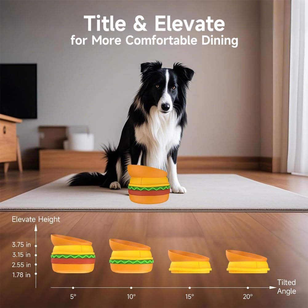 5-in-1 Pet Bowl Set – Multi-Layer Cat & Dog Food and Water Bowls with Fun Hamburger Design