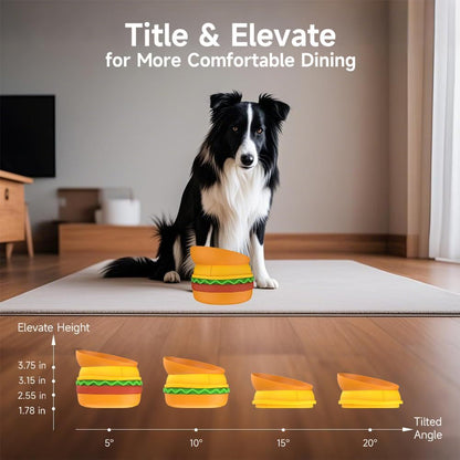 5-in-1 Pet Bowl Set – Multi-Layer Cat & Dog Food and Water Bowls with Fun Hamburger Design