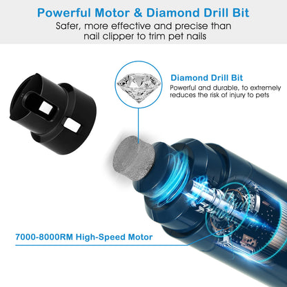 2-Speed Dog Nail Grinder – Quiet USB Rechargeable Cordless Pet Nail Trimmer for Dogs & Cats