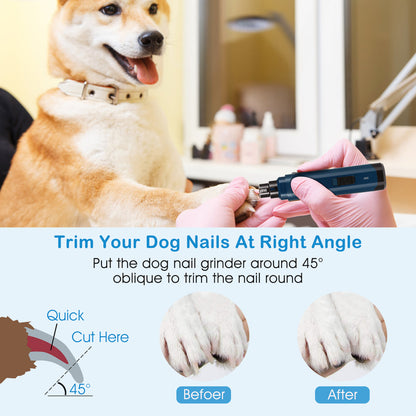 2-Speed Dog Nail Grinder – Quiet USB Rechargeable Cordless Pet Nail Trimmer for Dogs & Cats