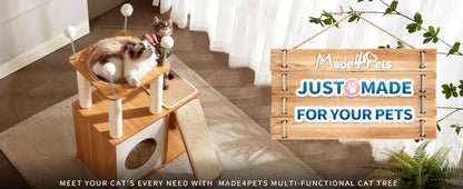 Indoor Wooden Cat Climbing Frame – Cat Tower & House with Scratching Board Ramp, Suitable for Large Cats & Kittens