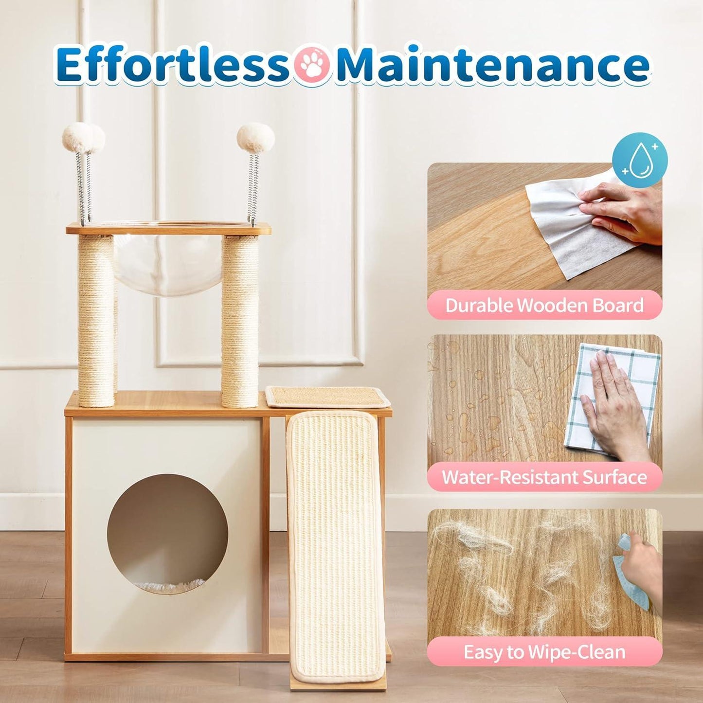 Indoor Wooden Cat Climbing Frame – Cat Tower & House with Scratching Board Ramp, Suitable for Large Cats & Kittens